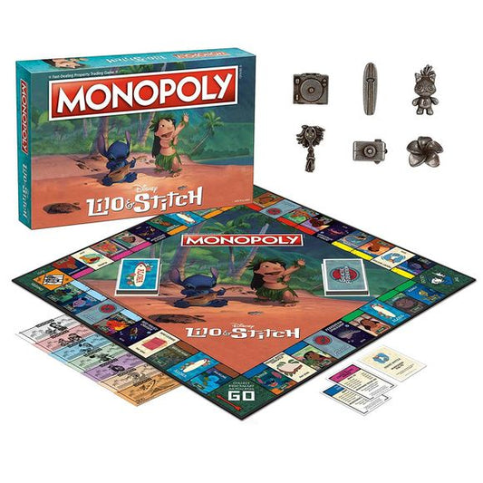Say "aloha" to out-of-this-world adventure with Monopoly: Lilo & Stitch! Buy, sell and trade your favorite humble and beloved characters from the hit Disney movie in this tropical twist on the classic game. Face Galactic Federation odds and hula your way across the big island with Lilo, Nani, Stitch, and more of both alien and human kind to accumulate houses and hotels. It's a Hawaiian roller-coaster ride to become the model citizen with the most riches, and "Ohana means family" so don't get left behind!