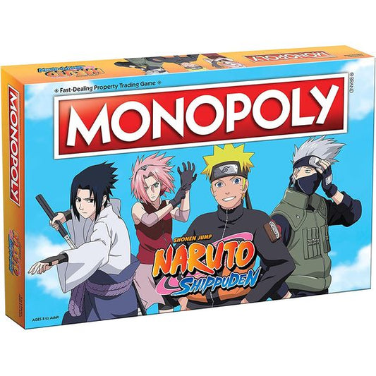 Celebrate the long-running anime series Naruto Shippuden by training to become an invincible shinobi in this version of Monopoly! Buy, sell, and trade properties named after top ninjas like Sasuke and Sakura. Pick up Training and Mission cards to develop skills while you use one of six collectible tokens to dominate the board, such as Akasuki’s Cloud, Kakashi Anbu Mask, or Shuriken. Stack Ramen Bowls and Onigiri to dominate the board and show the Hokage how you always come out on top!