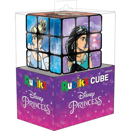 Celebrate timeless beauty with the Disney Princess Rubik’s Cube! Rediscover your royal favorites: Cinderella, Princess Jasmine, Ariel, Tiana, Belle, and Pocahontas with this classic 3D puzzle. Give it an enchanting twirl to intermingle their sights and stories. Then dream big and bring them back to their beloved forms!