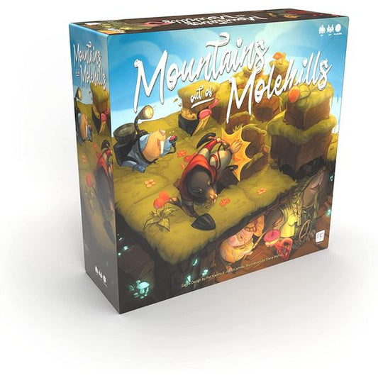 Moles have traveled from all over to compete in the annual Mountain Maker tournament. In this light strategy game, competitors show their skill based on how high they can pile their molehills, and by how many mountains they control. The mole that can build and control the most mountains out of molehills over 6 rounds will be declared the ‘top tunneler’ and will win the game. Features a two-level game board and full-color acrylic standees for each mole! 2-4 Players | Ages 9+ | 45-60 Minute Play Time.