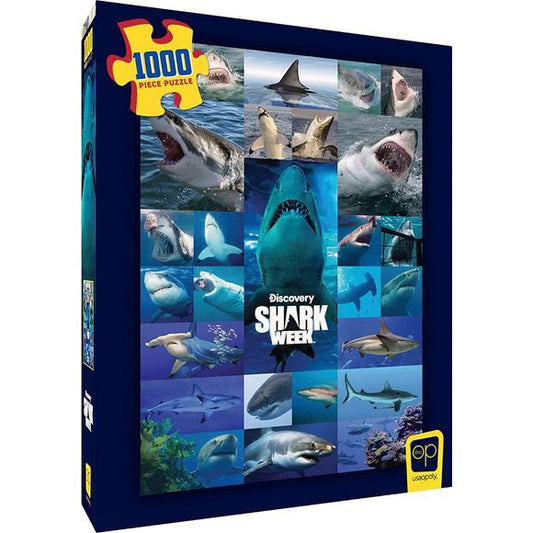 Take a bite out of boredom as you piece together this collectible jigsaw puzzle with a Shark Week theme from Discovery Channel featuring a collage of some of the fiercest sharks in water! Unique artwork featuring a collage of shark images - including great white sharks and hammerhead sharks - with the Discovery Shark Week logo that is sure to capture the attention of everyone.