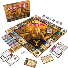 All’s fair in love and land in this ultimate game for Yellowstone fans! MONOPOLY: Yellowstone lets players buy, sell, and trade well-known locations anchored by the Dutton family’s coveted cattle ranch, including Kayce and Monica’s House and the Painted Horse Casino & Hotel. Gear up with collectible cowhand-related tokens and post Wranglers and Foremen to secure your grounds to be the last operator standing with custom Yellowstone currency to win!
Includes: 1 Game Board, 6 Collectible Tokens, 28 Title Deed