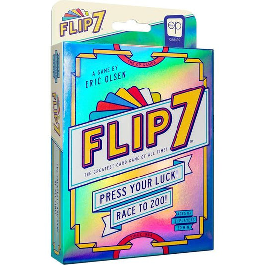 Flip over cards one by one without flipping the same number twice. Sound easy? Think again! This isn't just any deck of cards… In Flip 7™ there's only one 1 card, two 2's, three 3’s, etc. plus a bunch of special cards that can score you extra points, give you a second chance, or freeze you or your opponents in your tracks. Are you the type of player to play it safe and bank points before you bust, or are you going to risk it all and go for the bonus points by flipping over seven in a row? Press your luck me