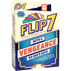 Flip 7 is back - With a Vengeance! All of the fun of the original game, plus new player interactions and special take-that cards!
Flip over cards one by one without flipping the same number twice. Sound easy? Think again! This isn't just any deck of cards… In Flip 7: With A Vengeance, there's only one 1 card, two 2's, three 3’s, etc. plus a bunch of special cards that can cut your points in half, steal any card, or force an opponent to draw four cards! Are you the type of player to play it safe and bank po