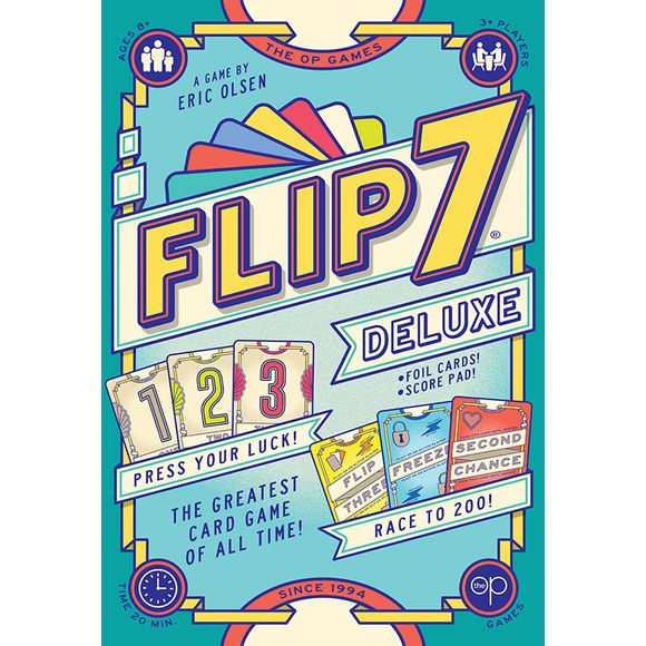 Flip over cards one by one without flipping the same number twice.
Sound easy? Think again! This isn't just any deck of cards… In Flip 7 there's only one 1 card, two 2's, three 3’s, etc plus a bunch of special cards that can score you extra points, give you a second chance, or freeze you or your opponents in your tracks.
Are you the type of player to play it safe and bank points before you bust, or are you going to risk it all and go for the bonus points by flipping over seven in a row? Press your luck me