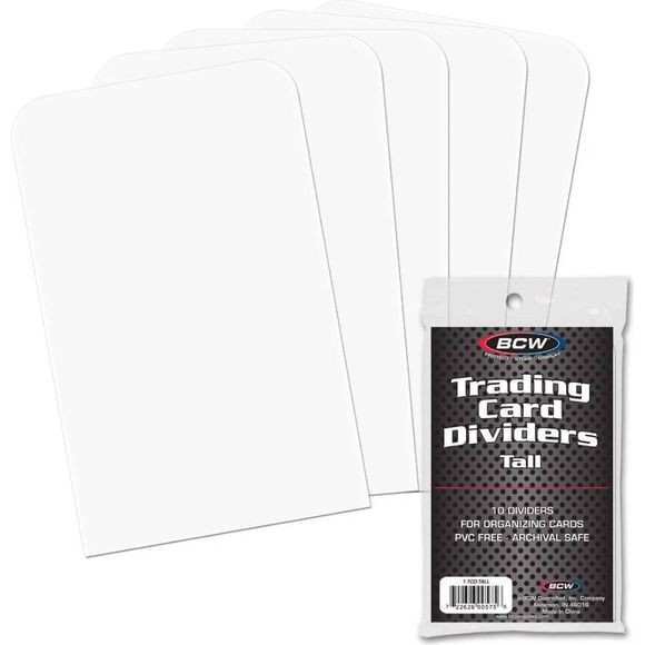 The Trading Card Dividers are made from a full 30 point white high density Polyethylene Plastic (archival quality), with write- on index tab, and are precision cut to size.