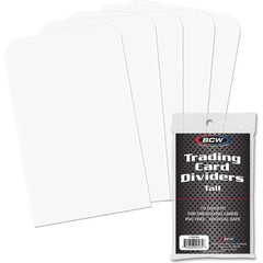 The Trading Card Dividers are made from a full 30 point white high density Polyethylene Plastic (archival quality), with write- on index tab, and are precision cut to size.