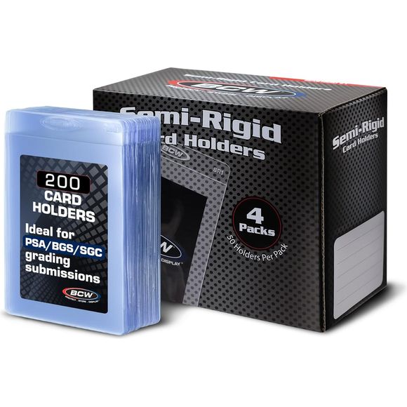 The best graded card submission sleeve in the market. These Deluxe holders are a real time Saver and offer sturdy protection. They work great when mailing in your cards for Grading. BCW semi-rigid card holders are made from rigid, stationary-grade PVC. It contains no plasticizers or stearates. Our high quality PVC does not migrate and will not harm your cards.