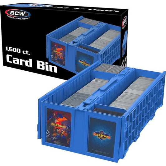 The BCW Card Bin is a premium version of the cardboard, 2-row Shoe Box. Instead of corrugated cardboard, Card Bins are made from durable, acid-free plastic. These Card Bins have a pair of hinged lids that fold over the sides when open. When closed, latches keep the lids shut and cards secure. Card Bins are stackable with feet on the bottom that rest in the lid of the bin below it to prevent sliding. The rows in the bins are notched along the top to hold separating partitions. Two Card Bin Partitions come wi