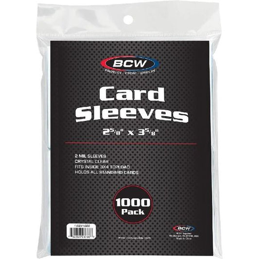 Preparing for the release of a new set? Considering upgrading the protection of your vintage card collection? The 1000 pack of BCW Card Sleeves is an efficient and convenient solution for storing and protecting your cards in bulk. BCW Card Sleeves (often called 'penny sleeves') are an acid free, archival quality product made of crystal clear polypropylene. These protective holders are perfect for your collectible trading cards such as: baseball cards, basketball cards, football cards, hockey cards, Pokemon,