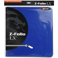 Acid-Free, archival safe polypropylene pages. No PVC Blue leatherette front and back with light blue stitching Matching wrap-around zipper Contains 20 premium double-sided pages Side-loading, 12-pocket pages_The BCW Zipper-Folio-LX will accommodate 480 cards and features a padded leatherette front and back cover with contrasting colored stitching and wrap around zipper. Side-loading pockets deter the cards from sliding out of place. The 12-pocket pages are ideal for arranging cards in playsets of four. It w
