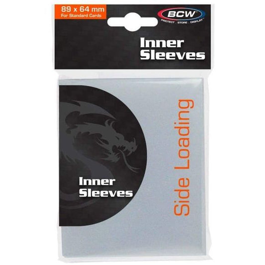 BCW Sideloading Inner Sleeves are an acid free, archival quality product that is designed to protect your valuable cards. These sleeves fit perfect inside a regular card sleeve doubling the protection on your card and making the combination virtually waterproof. The price of a pack of inner sleeves in negligible against the price of replacing expensive cards.