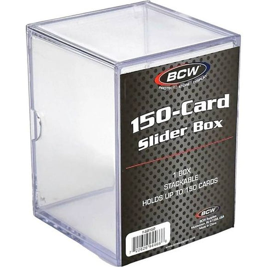 The BCW 2-Piece Slider Box is made of crystal clear, high impact polystyrene and features a friction fit design. Use this box to store, protect and display collectible trading cards like: baseball cards, basketball cards, football cards, Magic The Gathering, Yu-Gi-Oh, Pokemon, and others.