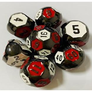 The perfect companion for your gaming needs! These premium die-cast polyhedral dice are exactly what you've been searching for that upcoming game night with the group. Each set weighs roughly 5 ounces and are stored in a quality, brushed metal tin with foam insert. These dice are engraved with crisp, easy-to-read numerals. Many styles and colors are available.
This set includes on of each: d20, d12, d10, d10 (percentile), d8, d6, and a d4 (7 dice in total). All inside the Galactic Toys Dice Tin.