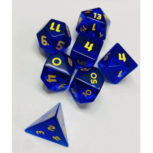 The perfect companion for your gaming needs! These premium, high-end cut stone polyhedral dice are exactly what you've been searching for that upcoming game night with the group. Each set weighs roughly 8 ounces and are stored in a quality, brushed metal tin with foam insert. These dice are a rich quality stone with nice weight to them and engraved each with crisp, easy-to-read numerals. Many styles and colors are available.
This set includes on of each: d20, d12, d10, d10 (percentile), d8, d6, and a d4