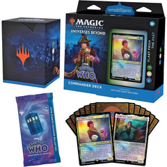 The Blast from the Past MTG Commander deck showcase the first Eight Doctors and their companions with a 100-card deck featuring 2 Traditional Foil Legendary cards and 98 nonfoil cards