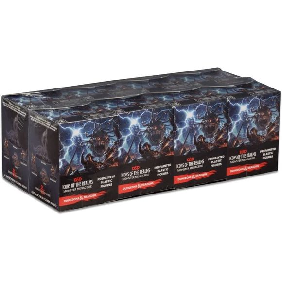 8 Booster packs. WizKids, the industry leader in quality pre-painted plastic miniatures, is pleased to bring the heroes, villains, and monsters from the world of Dungeons & Dragons Forgotten Realms universe to life in this latest series of fantasy miniatures! Collect all 55 figures from Monster Menagerie, the newest set of randomly sorted monsters and heroes in our exciting line of D&D miniatures, Icons of the Realms. Bring the world of the Forgotten Realms to life with these new miniatures.
