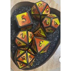 The perfect companion for your gaming needs! These premium die-cast polyhedral dice are exactly what you've been searching for that upcoming game night with the group. Each set weighs roughly 5 ounces and are stored in a quality, brushed metal tin with foam insert. These dice are engraved with crisp, easy-to-read numerals. Many styles and colors are available.
This set includes on of each: d20, d12, d10, d10 (percentile), d8, d6, and a d4 (7 dice in total). All inside the Galactic Toys Dice Tin.