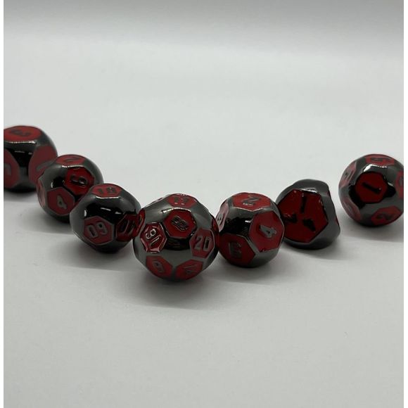 Galactic Dice Premium Dice Sets - Ball Dice Steel & Red (Ver 25) Set of 7 Dice with Tin | Galactic Toys & Collectibles
