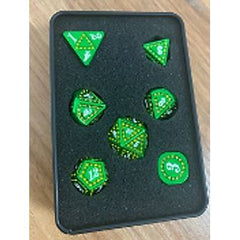Galactic Dice Premium Dice Sets - DL Dice Green & Yellow (Ver 8) Set of 7 Dice with Tin | Galactic Toys & Collectibles
