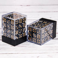 36 individual D6 dice in a container.