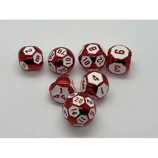 Galactic Dice Premium Dice Sets - Ball Dice Red & White (Ver 1) Set of 7 Dice with Tin | Galactic Toys & Collectibles