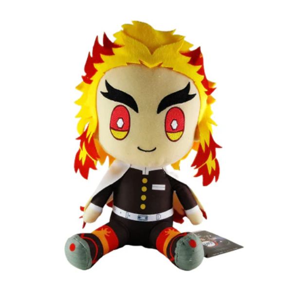 A plushie of 'Kyojuro Rengoku' from Demon Slayer. Approximately 9" tall.
