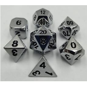 The perfect companion for your gaming needs! These premium die-cast polyhedral dice are exactly what you've been searching for that upcoming game night with the group. Each set weighs roughly 5 ounces and are stored in a quality, brushed metal tin with foam insert. These dice are engraved with crisp, easy-to-read numerals. Many styles and colors are available.
This set includes on of each: d20, d12, d10, d10 (percentile), d8, d6, and a d4 (7 dice in total). All inside the Galactic Toys Dice Tin.
