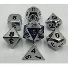 The perfect companion for your gaming needs! These premium die-cast polyhedral dice are exactly what you've been searching for that upcoming game night with the group. Each set weighs roughly 5 ounces and are stored in a quality, brushed metal tin with foam insert. These dice are engraved with crisp, easy-to-read numerals. Many styles and colors are available.
This set includes on of each: d20, d12, d10, d10 (percentile), d8, d6, and a d4 (7 dice in total). All inside the Galactic Toys Dice Tin.