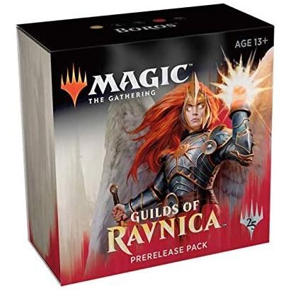 MTG Pre-release kit for all Magic the Gathering Fans!  Includes 5 Guilds of Ravnica packs, 1 Seeded booster (Matching Guilds) with 14 cards, 1 Prerelease Promo card and a spindown style D20 dice lifecounter.