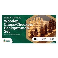 Three games in one!
Let's Play Games introduces their wooden folding Chess, Checkers and Backgammon set!
Made of durable wood this set has three eternal classic games in one package.
Wooden pieces for chess and Backgammon Folding board makes it easy to play outdoors or travel with.
Packs and stores easily and protects its pieces.
Board Size 30cm x 30 cm board
King height: 61mm
Pieces design: Staunton
Contents:
1x Set of Light Brown Chess Pieces
1x Set of Dark Brown Chess Pieces
15x Light Brown B
