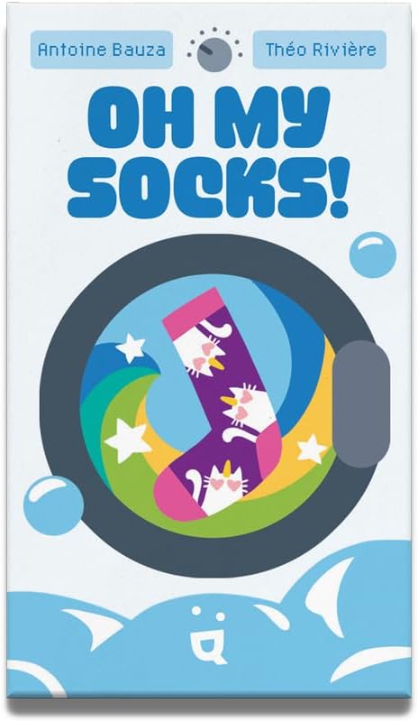 GET READY TO PAIR UP AND SCORE HIGH IN THIS EXCITING GAME OF SOCK MATCHING!
Collect the best pairs of socks in this fun and strategic card game! In Oh my socks!, you'll compete to create the most beautiful sock collection by gathering matching pairs. Each turn, draw two cards and choose one to keep
while giving the other to a neighbor. Watch out for special eects that can shake up the game! Only even sets of socks will earn you points, so plan your moves wisely. Will you end up with the best collection, o