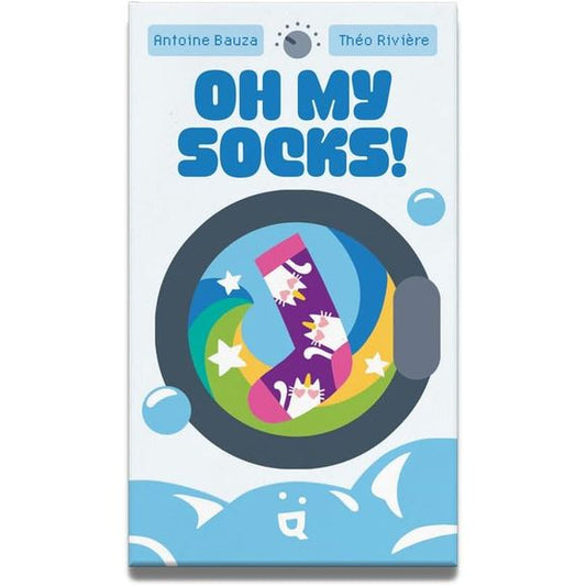 GET READY TO PAIR UP AND SCORE HIGH IN THIS EXCITING GAME OF SOCK MATCHING!
Collect the best pairs of socks in this fun and strategic card game! In Oh my socks!, you'll compete to create the most beautiful sock collection by gathering matching pairs. Each turn, draw two cards and choose one to keep
while giving the other to a neighbor. Watch out for special eects that can shake up the game! Only even sets of socks will earn you points, so plan your moves wisely. Will you end up with the best collection, o