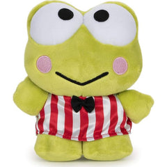 Hello Kitty's friend Keroppi is the happy frog with a v-shaped smile who loves baseball and lives on Donut Pond. This 6-inch plush Keroppi features his classic white and red striped outfit and black bow-tie, rosy cheeks, and a friendly hand up to wave hello! Collect Hello Kitty and all her friends as adorable GUND plush. Keroppi is surface washable for easy cleaning and appropriate for ages one and up.