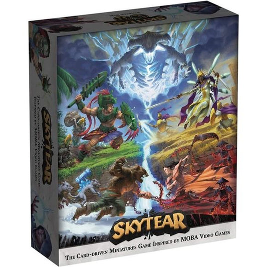 Skytear is a competitive card-driven miniatures game inspired by MOBA video games (like League of Legends) featuring 28 heroes from an original fantasy universe. Using a draft system that supplements regular deckbuilding, players pick heroes from four factions in order to flexibly respond to their opponent's selections. Then, using these heroes, players compete to take control of the lanes and lead the minions there to assault the enemies towers, or enter the dome to take control of the outsider there. In d