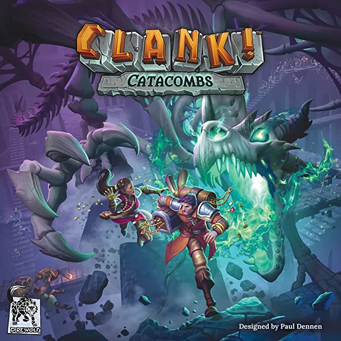 The catacombs of the skeletal dragon Umbrok Vessna are mysterious and dangerous. Portals transport you all around the dungeon depths. Wayshrines offer vast riches to intrepid explorers. Prisoners are counting on you to free them. Ghosts, once disturbed, may haunt you to death. Despite all that, it's time to leave the board behind with Clank! Catacombs, a standalone deck-building adventure.
Each trip into the catacombs is unique since you lay tiles to create the dungeon. You can play using only the all-new