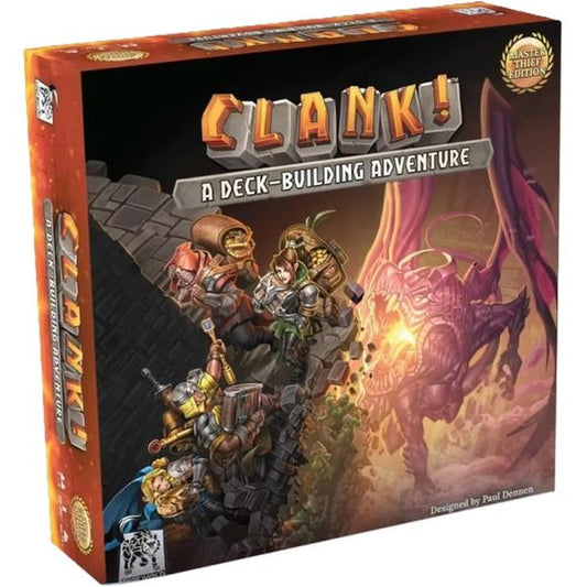 Clank! A Deck-Building Adventure is celebrating it's tenth anniversary! This new Master Thief Edition adjusts the gameplay balance, updates packaging and components, and adds a Wandering Monsters mini-expansion. Plus, all of this comes at a new lower price point! Burgle your way to adventure in the deck-building board game Clank! Sneak into an angry dragon's mountain lair to steal precious artifacts. Delve deeper to find more valuable loot. Acquire cards for your deck and watch your thievish abilities grow.