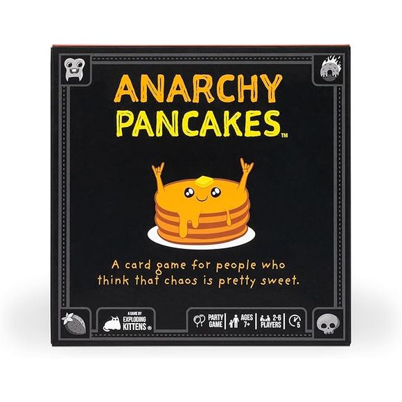 A card game for people who think that chaos is pretty sweet. In this frantic, fast-paced game, you all get a bunch of pancake cards with misfit toppings. Match your toppings with other players' toppings to force them to take your pancakes. Everyone should be working to do this as fast as they can at the same time. The first player to dump all their pancakes wins. It's 100% pure mayhem.