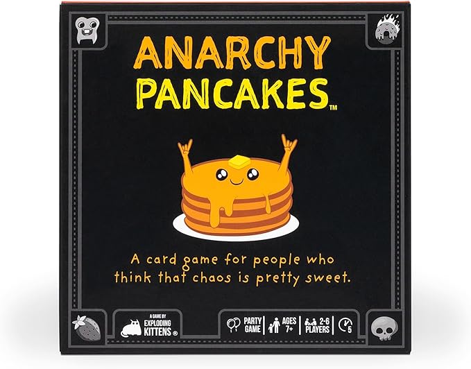 A card game for people who think that chaos is pretty sweet. In this frantic, fast-paced game, you all get a bunch of pancake cards with misfit toppings. Match your toppings with other players' toppings to force them to take your pancakes. Everyone should be working to do this as fast as they can at the same time. The first player to dump all their pancakes wins. It's 100% pure mayhem.
