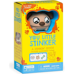Shake up boring game nights with this dice game that's fun for the whole family. Put the dice in the Doggy Shaker - he spits it out when you're ready! Match the dice with the corresponding picture cards. Bones are super lucky, but watch out for those stinky mud puddles! The first player to get rid of all their dice wins. With a few lucky rolls and a few smart choices, you could be the Stinker that ends up on top! This is a great way to introduce kids to critical thinking and decision-making with a little si