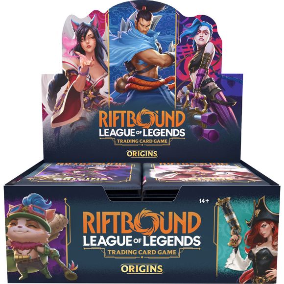 Origins, the debut set of Riftbound - League of Legends TCG , brings Champions to the battlefield like never before. Powering up your deck with 14-card booster packs that pull from a pool of nearly 300 cards, this set features a wide variety of art from legendary League of Legends artists. Will you pull an epic game-changer, a stunning alternate art card, or a pack loaded with power?
Build your deck from premium packs filled with 7 Commons, 3 Uncommons, 2 foil Rares or better, 1 foil of any rarity, and 1 t