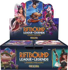 Limit 2 per customer.
Origins, the debut set of Riftbound - League of Legends TCG , brings Champions to the battlefield like never before. Powering up your deck with 14-card booster packs that pull from a pool of nearly 300 cards, this set features a wide variety of art from legendary League of Legends artists. Will you pull an epic game-changer, a stunning alternate art card, or a pack loaded with power?
Build your deck from premium packs filled with 7 Commons, 3 Uncommons, 2 foil Rares or better, 1 foil