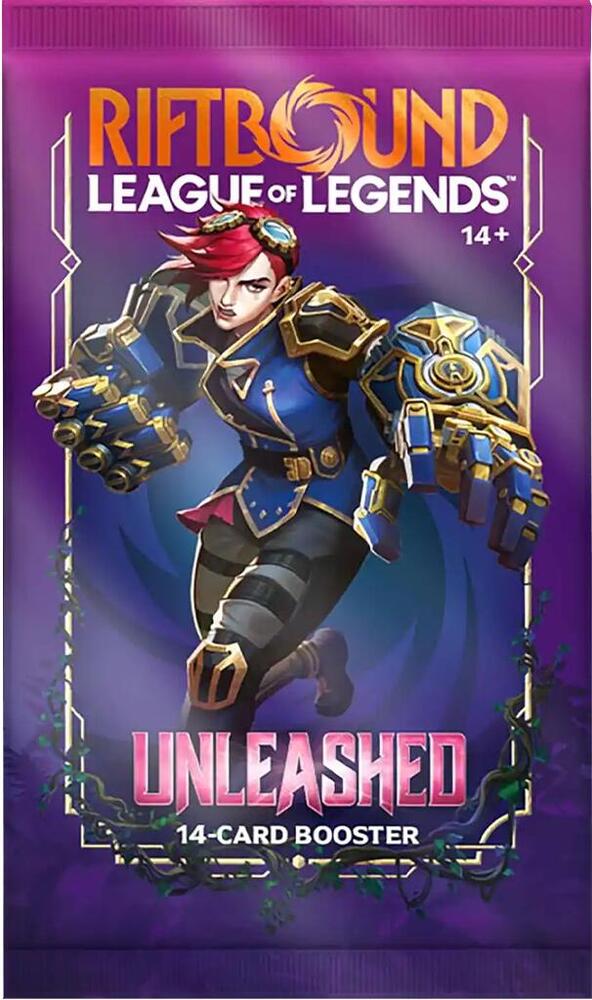 Unleashed captures the heart of League of Legends — the build-up, the anticipation, and the thrill of letting everything go in one defining moment. These 14-card booster packs pull from over 220 cards and 30+ alt-arts, expanding Riftbound with new Legends, bold mechanics, and powerful plays that reward those who bide their time… then strike when it matters most. The Rift awaits – are you ready?
Each booster pack contains 14 cards.