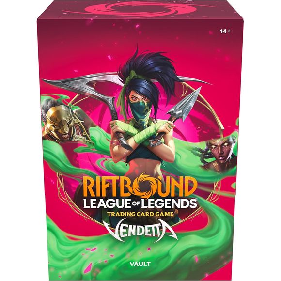 Crack into the Vendetta Vault! This bundle contains a variety of contents that are perfect to compliment a growing Riftbound collection. Packaged in a card storage box, inside you’ll find 6 Booster Packs from Riftbound Set 4: Vendetta, 36 basic runes to power your decks, and 3 double-sided full-art tokens.
Grow your collection! – 6 booster packs of Riftbound: Vendetta
Promos – 3 copies of a double-sided full-art token card!
Stay Organized – Custom card storage box
Rune Pack – 6 of each Rune type for a tota