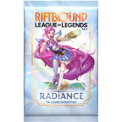 Radiance is taking the stage! The fifth set for Riftbound: League of Legends TCG is putting even more champions in the spotlight! These 14-card booster packs pull from a pool of 180 cards with more than 60 Showcase cards, including all new legends, units, spells, new mechanics, and more.
• Champion Your Strategy — Build your deck from premium packs filled with 7 Commons, 3 Uncommons, 2 foil Rares or better, 1 foil of any rarity, and 1 token slot.
• More Champions – Radiance introduces even more popular Leag