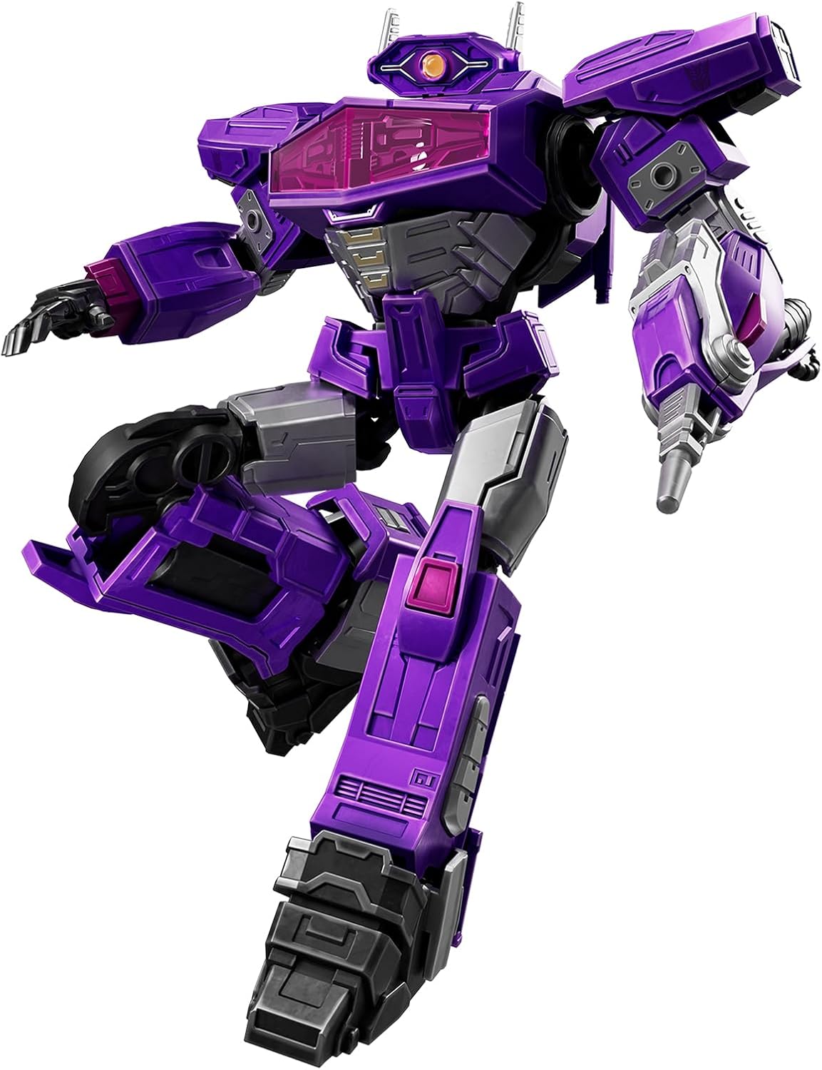 This 12.5cm Shockwave model kit captures the Supreme Guardian's calculating precision with integrated light features in both eyes and chest compartment. The 20 articulation points include an innovative drop-down hip joint that allows for advanced posing capabilities reflecting his tactical nature. Assembly requires no tools or adhesives—simply connect the 86 precisely engineered pieces to create this official Transformers One character. Set includes film-accurate weapons, effect pieces, and a display stand