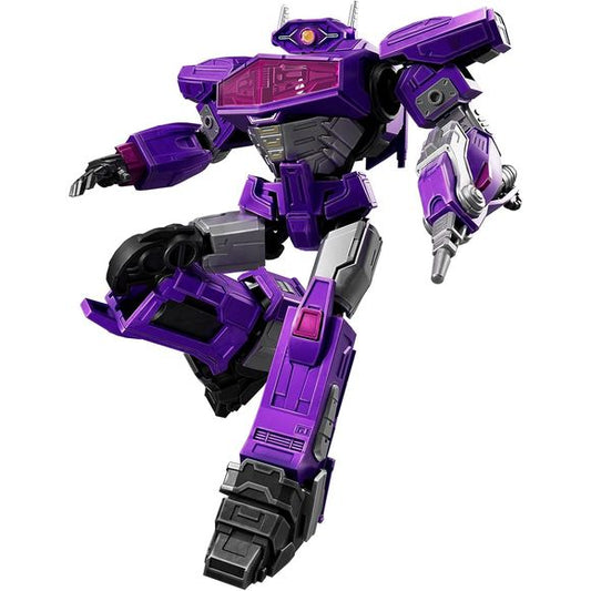 This 12.5cm Shockwave model kit captures the Supreme Guardian's calculating precision with integrated light features in both eyes and chest compartment. The 20 articulation points include an innovative drop-down hip joint that allows for advanced posing capabilities reflecting his tactical nature. Assembly requires no tools or adhesives—simply connect the 86 precisely engineered pieces to create this official Transformers One character. Set includes film-accurate weapons, effect pieces, and a display stand