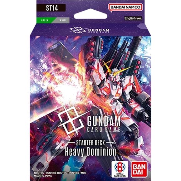A green and white starter deck featuring numerous Mobile Suits specializing in combat with heavy equipment and weaponry, including the “The-O.”
Features numerous cards usable in multiplayer battles (Battle Royale, 2vs2)!
Contents
• x1 Ready-to-play 50-card deck
• x10 Resource Cards
• x2 Token Cards
•x1 Paper Damage Counter
• x1 Bonus Pack (1 Card) (1 of 10 types)
• X1 Rule/Playsheet