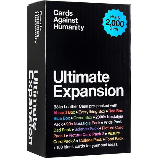 Cards Against Humanity only comes with 600 cards, and let’s be honest: you’ve played them to death. Don’t you wish you could recapture the joy of playing for the first time? Then get ready to transform your tired old main game into a 15-pound freight train of comedy with the Ultimate Expansion, which comes with nearly 2,000 expansion cards pre-packed in our fancy Bōks storage case