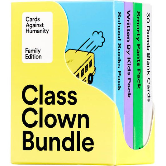Cards Against Humanity Family Edition: Class Clown Bundle is made for kids and adults to play together.
This is an expansion for Cards Against Humanity: Family Edition. Buy that first. The cards are larger than regular CAH cards. Ages 8 and up.